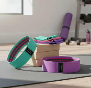 Kit com 3 faixas elásticas hip bands de tecido coloridas para treino em casa de pernas e glúteos